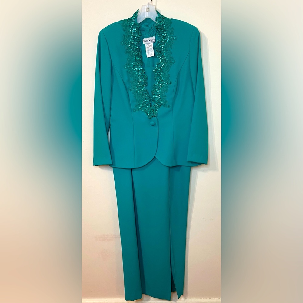 Vintage Karen Miller New York Dress with Beaded Lace Ornamentation Blazer